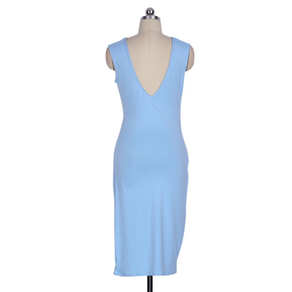 Powder Blue Bodycon Sleeveless Rouched Dress S - Picture 4 of 5